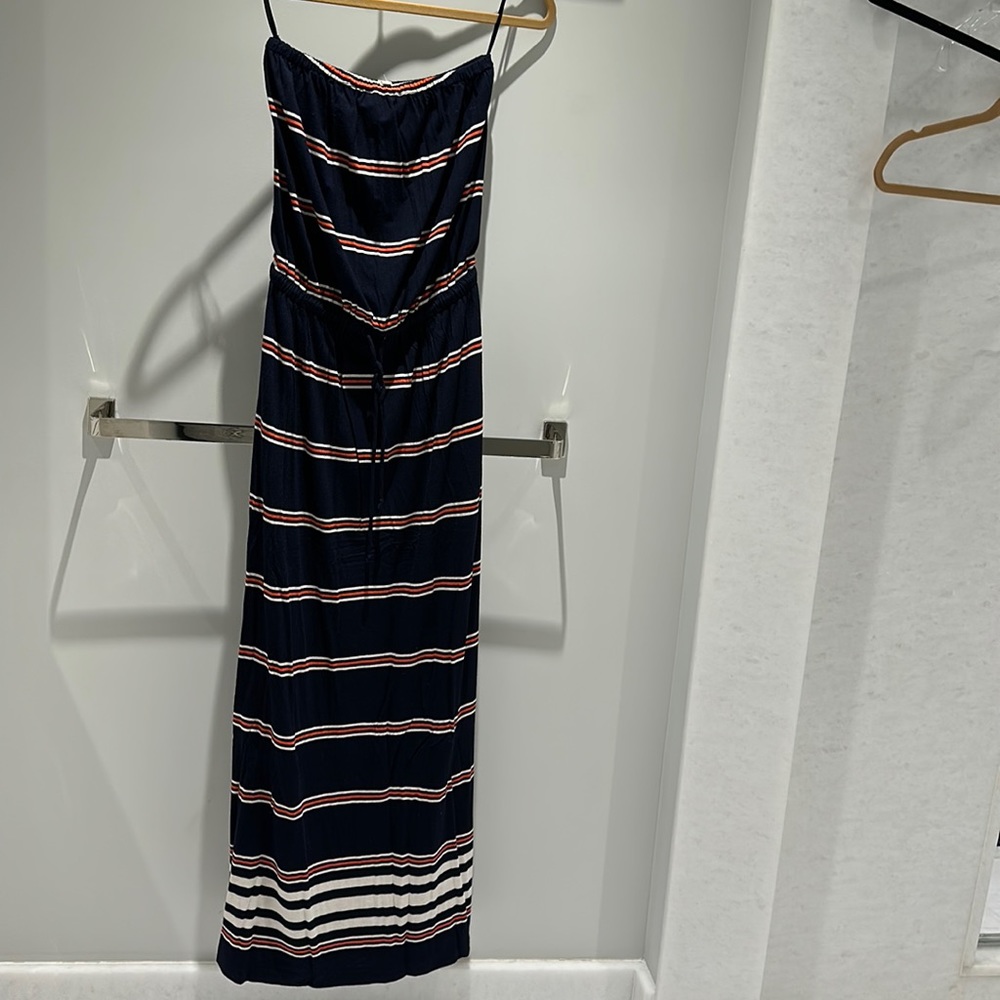 Cotton strapless maxi striped j crew dress